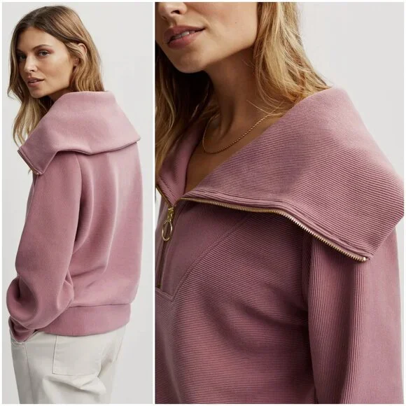 Varley Vine Half-Zip Pullover size L large pink rose gold zip sweatshirt - Picture 2 of 10